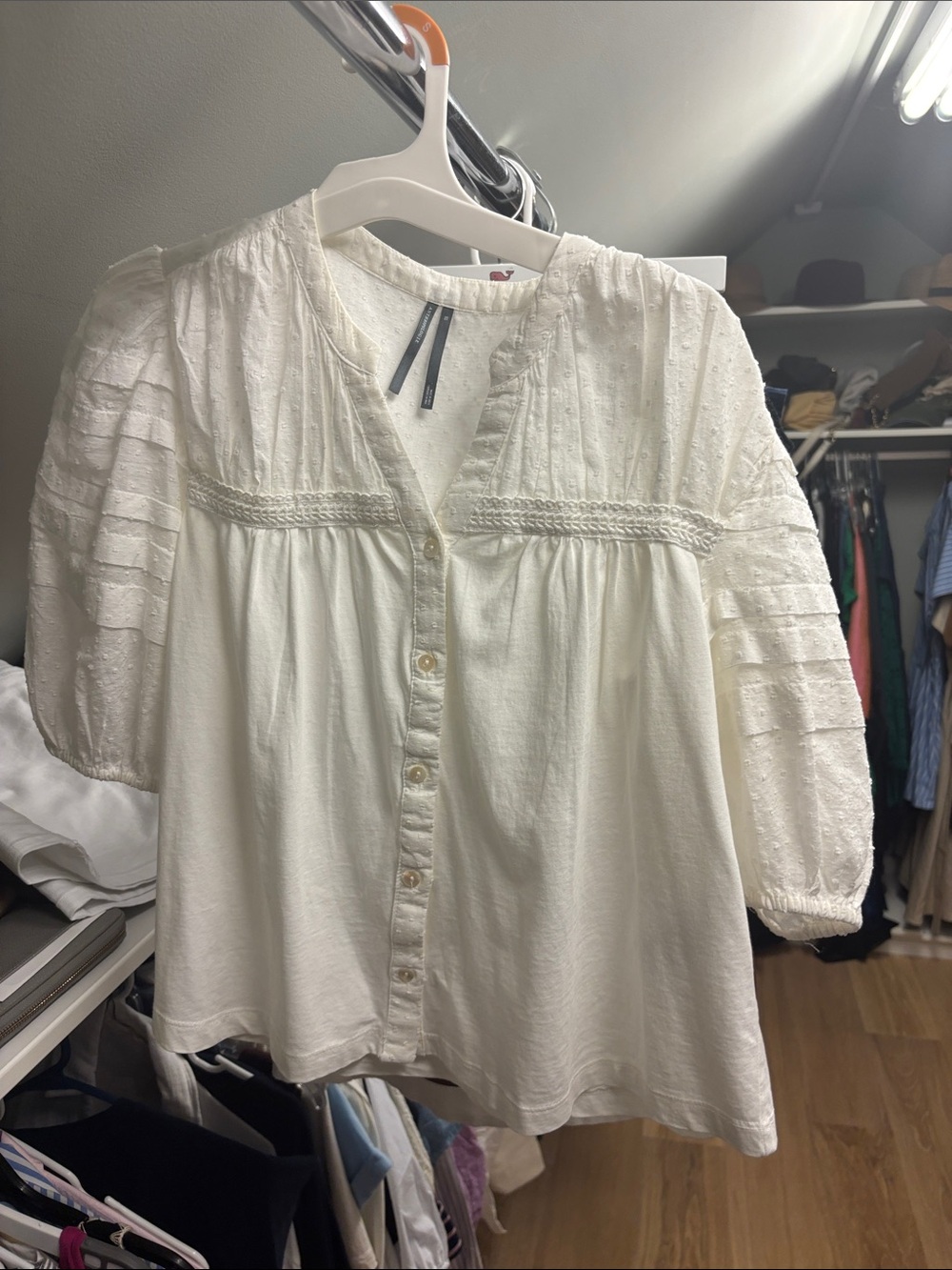 Women's Cream Button-Front Peasant Blouse Anthropologie XS